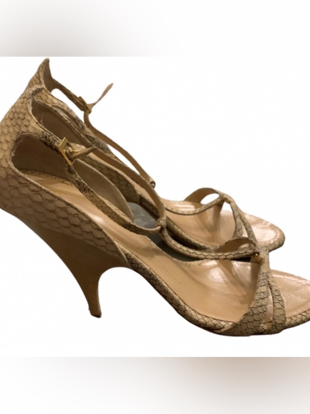 Giuseppe Zanotti Vintage Ivory Python Wooden Heel T-strap Sandal